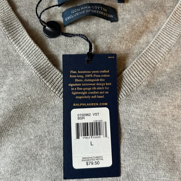 Ralph Lauren Light Gray V-Neck Sweater - Picture 3 of 11